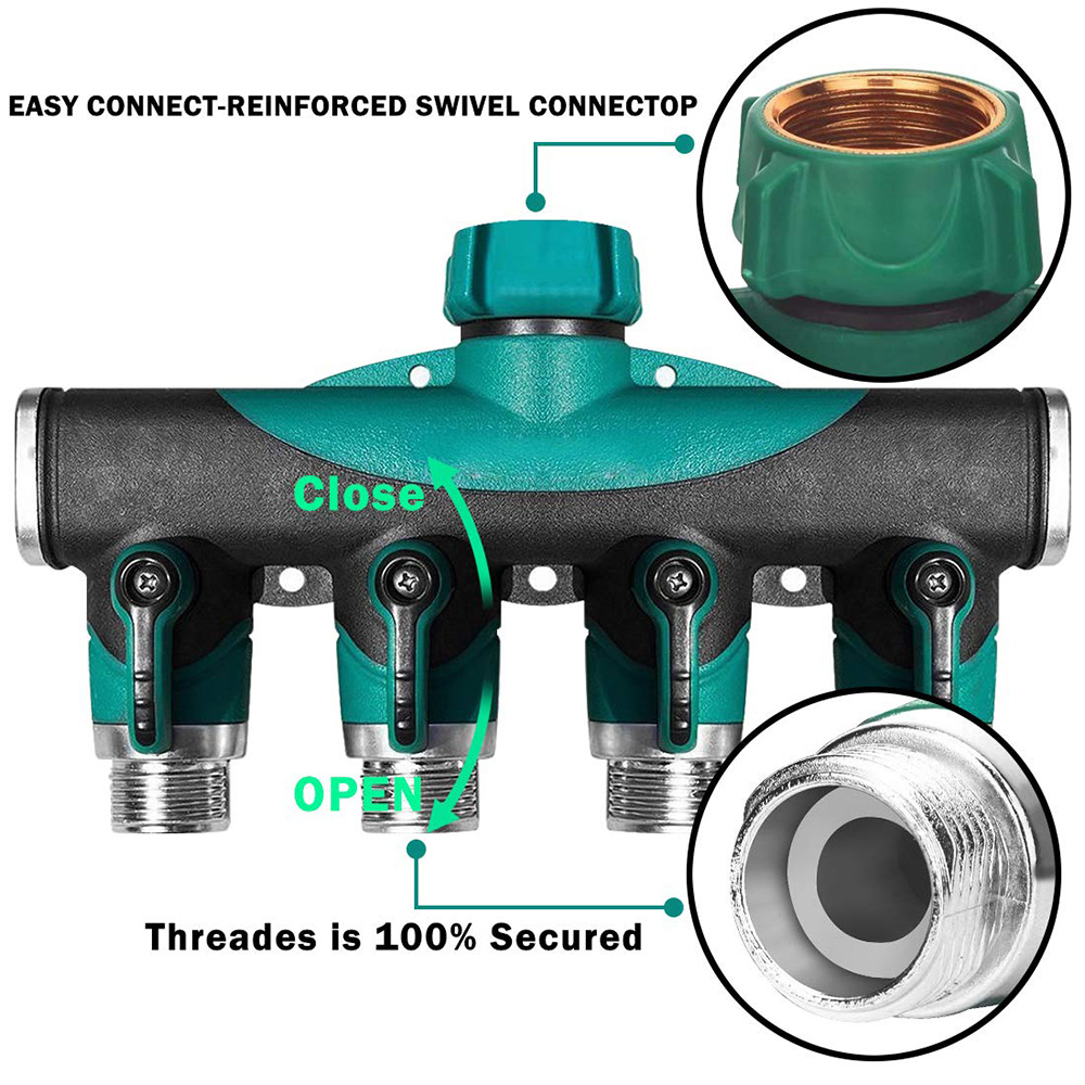 Heavy Duty Metal 4 Way 3/4'' T - Smart Garden Hose Valve ulasan dan harga